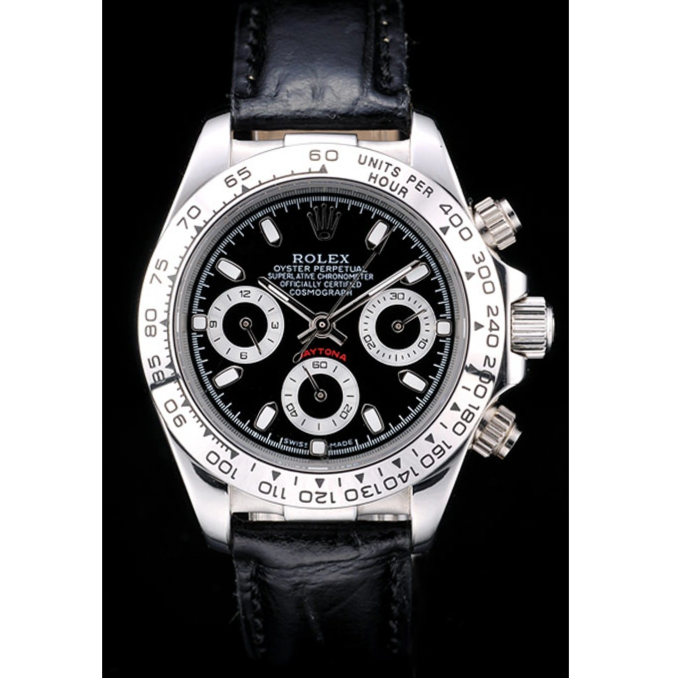 Best AAA Replica Sites Steel Case Black Rolex Lady Stainless Tachymeter Leather Black Dial Daytona Strap 1015